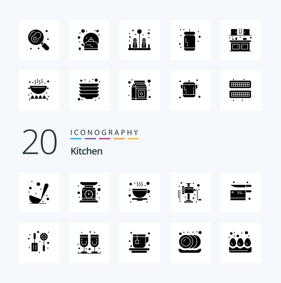 20 Kitchen Solid Glyph icon Pack like knife kitchen tea cooking manual vector
