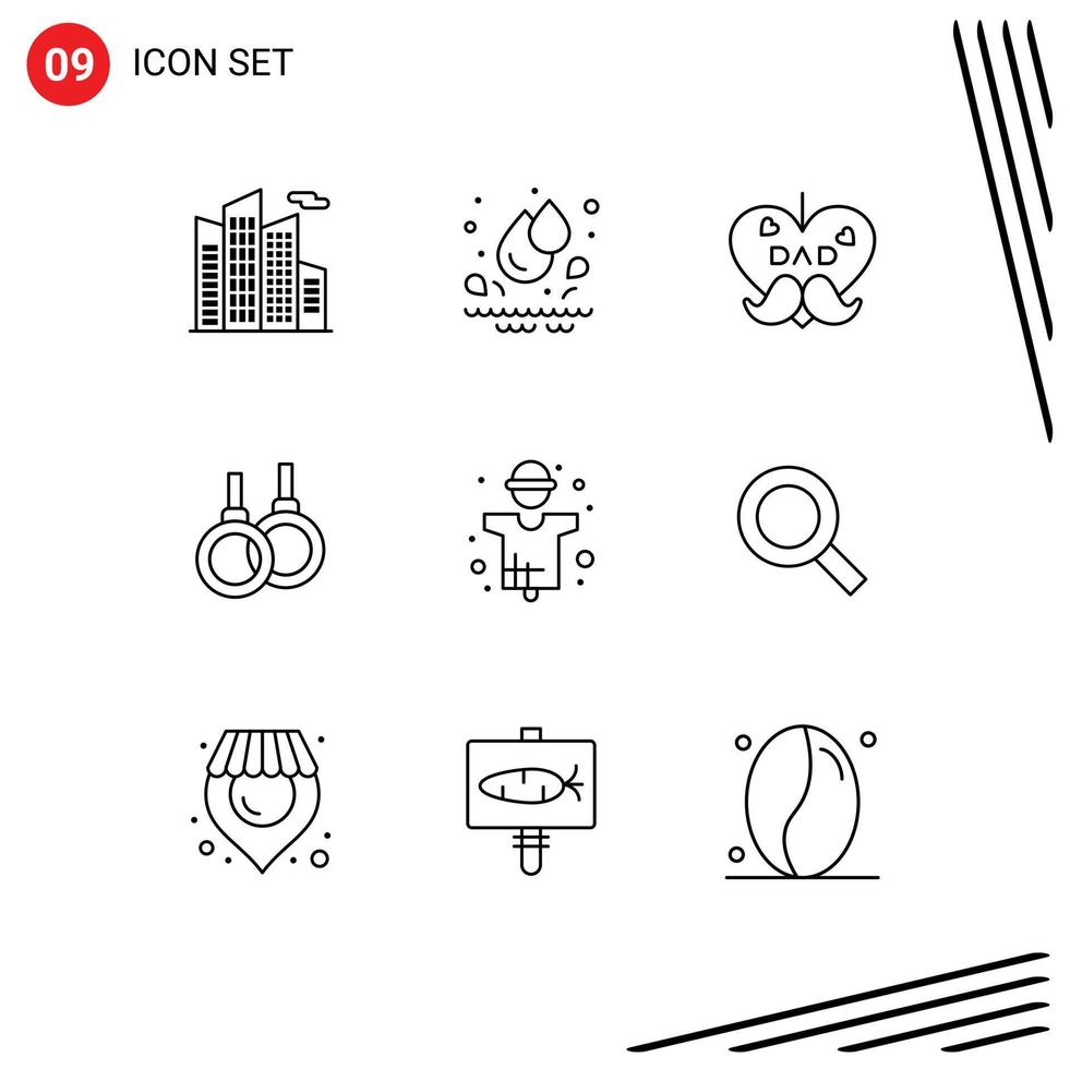 Pictogram Set of 9 Simple Outlines of man farming fathers day agriculture sport Editable Vector Design Elements