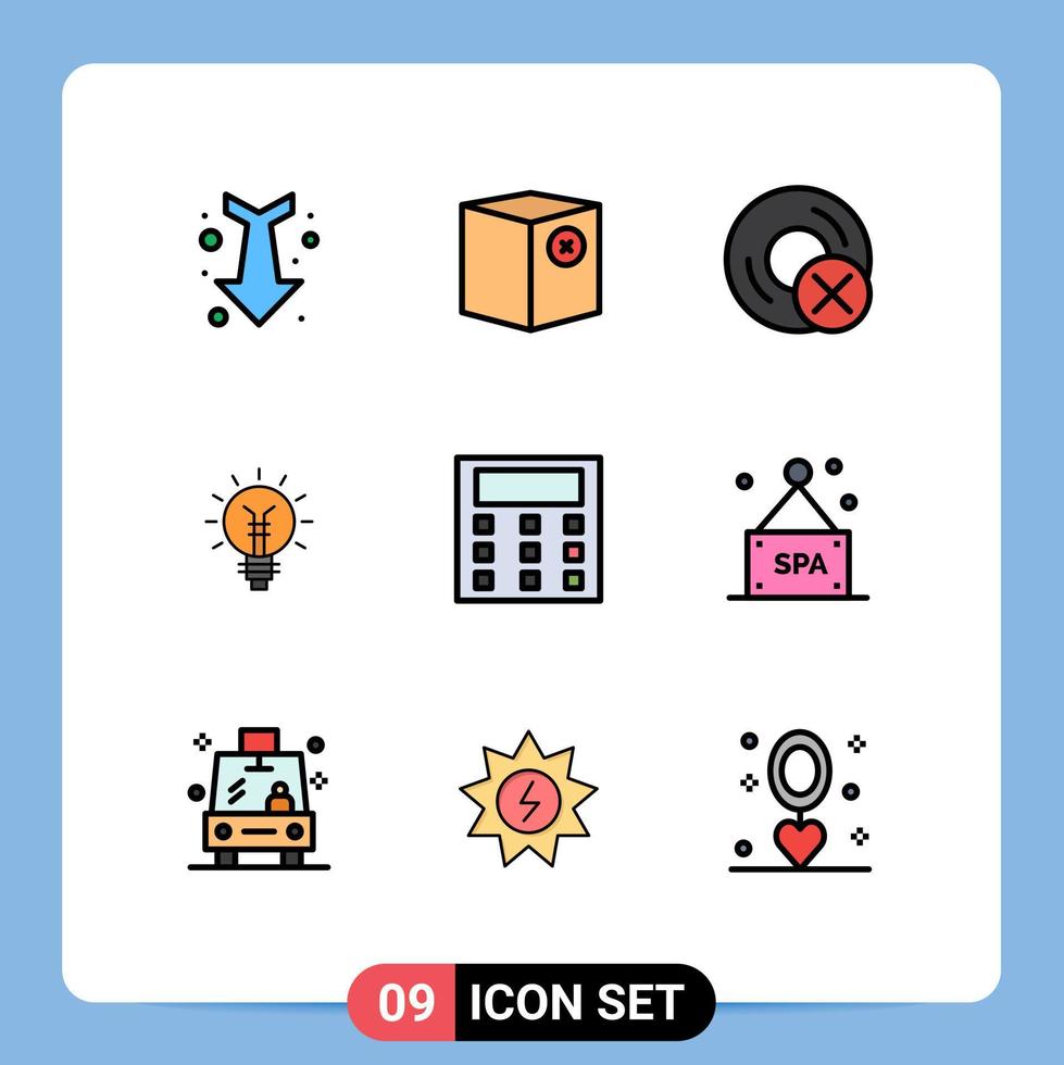 9 Thematic Vector Filledline Flat Colors and Editable Symbols of idea bulb shipping lightbulb gadget Editable Vector Design Elements