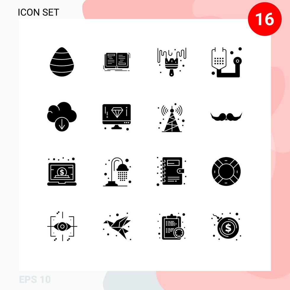 16 Thematic Vector Solid Glyphs and Editable Symbols of medicine form theory fitness hobby Editable Vector Design Elements
