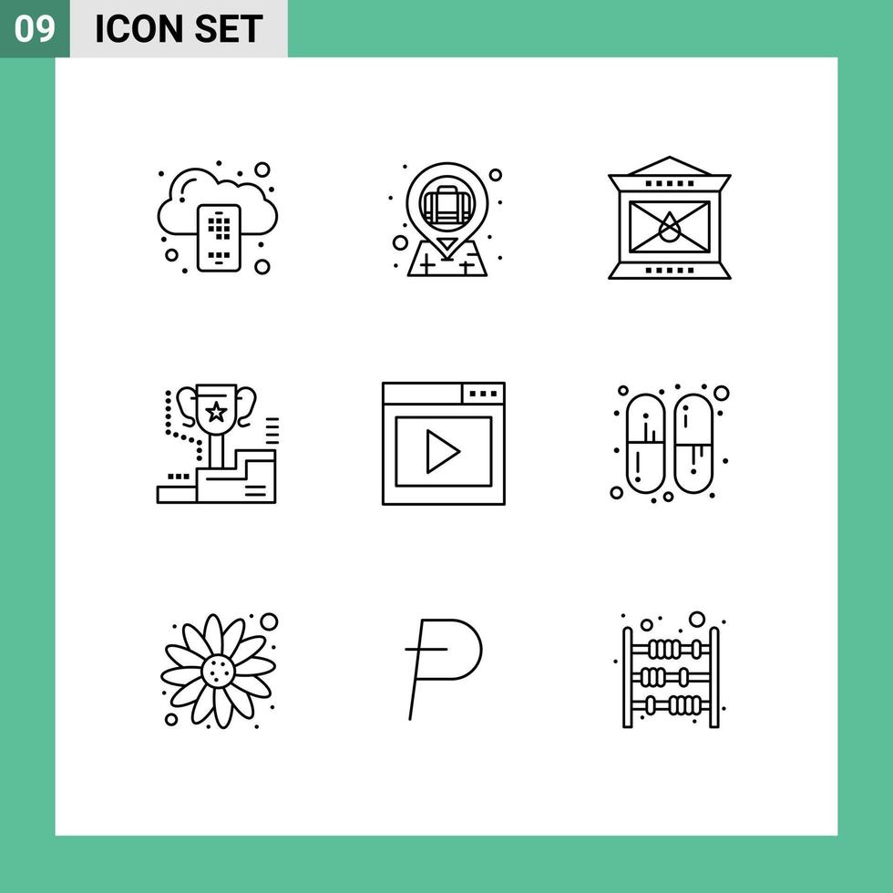 Group of 9 Outlines Signs and Symbols for interface trophy fire winner award Editable Vector Design Elements