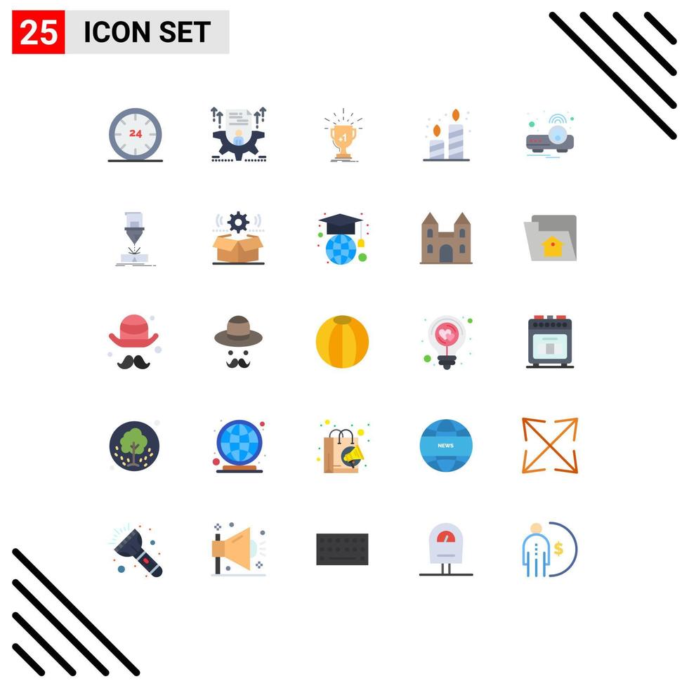 Mobile Interface Flat Color Set of 25 Pictograms of candles birthday setting first win Editable Vector Design Elements