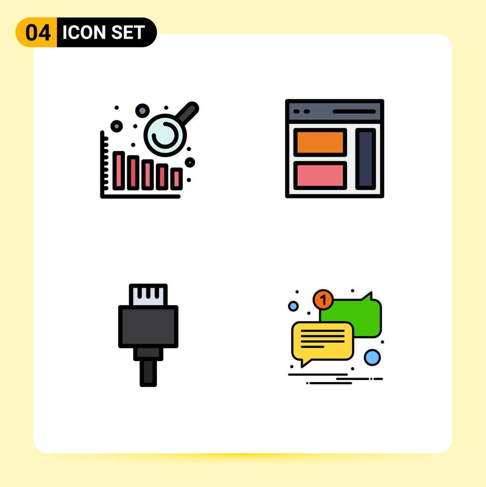 4 User Interface Filledline Flat Color Pack of modern Signs and Symbols of business intelligence electronic interface user mail Editable Vector Design Elements