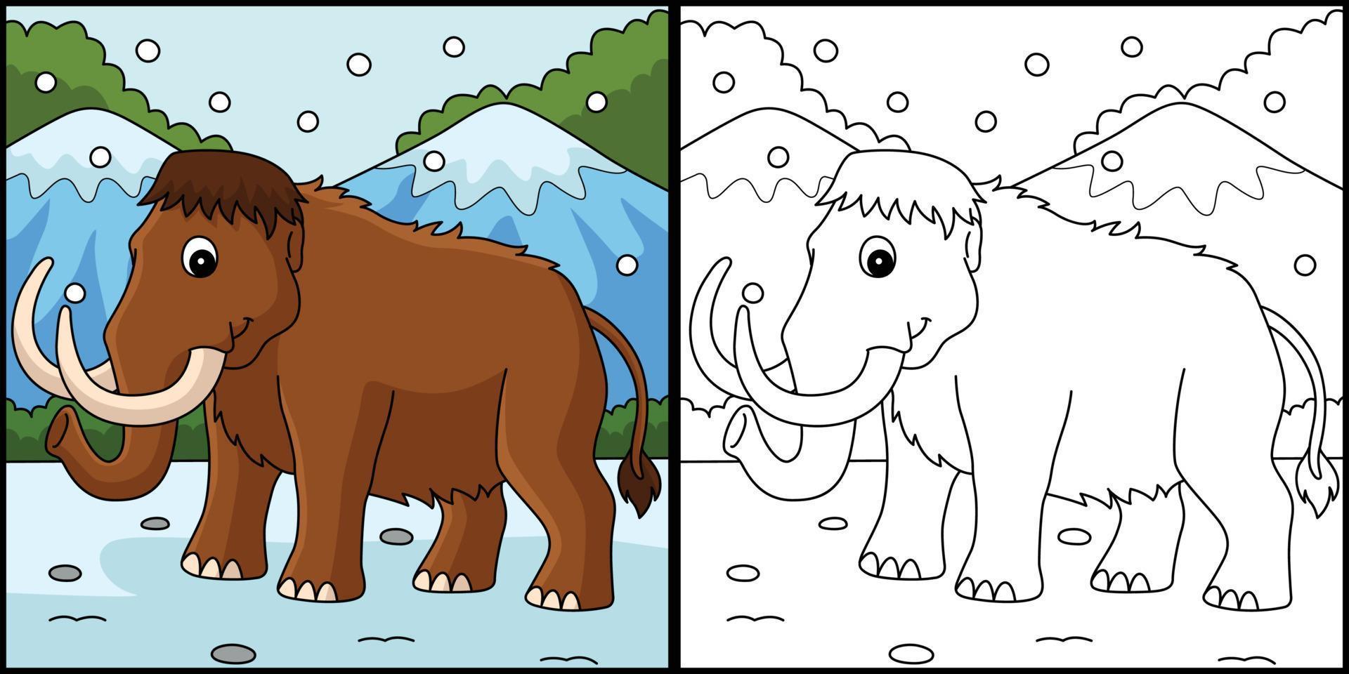 página para colorear animal mamut ilustración en color vector