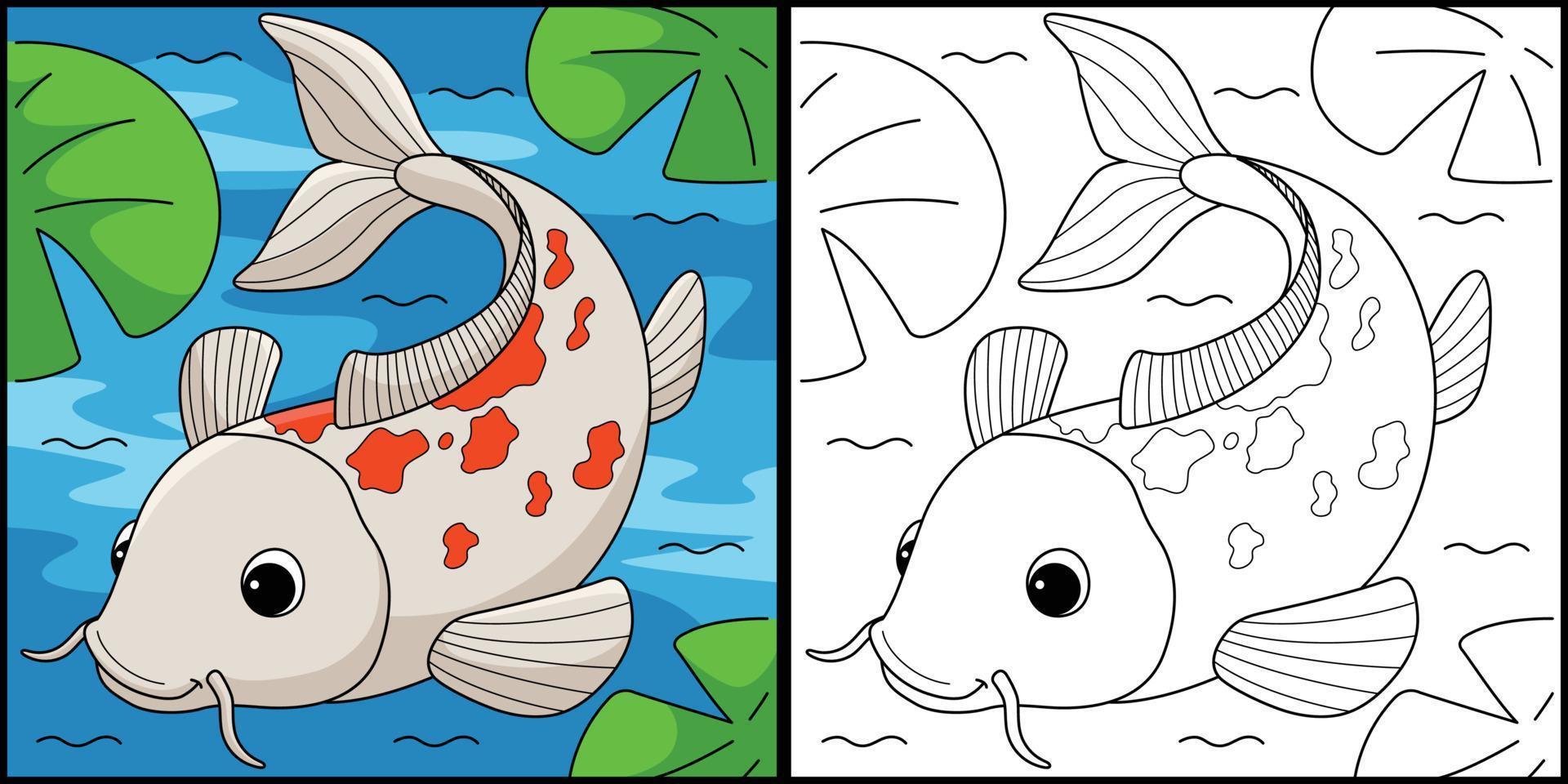 Koi Animal Coloring Page Colored Illustration vector