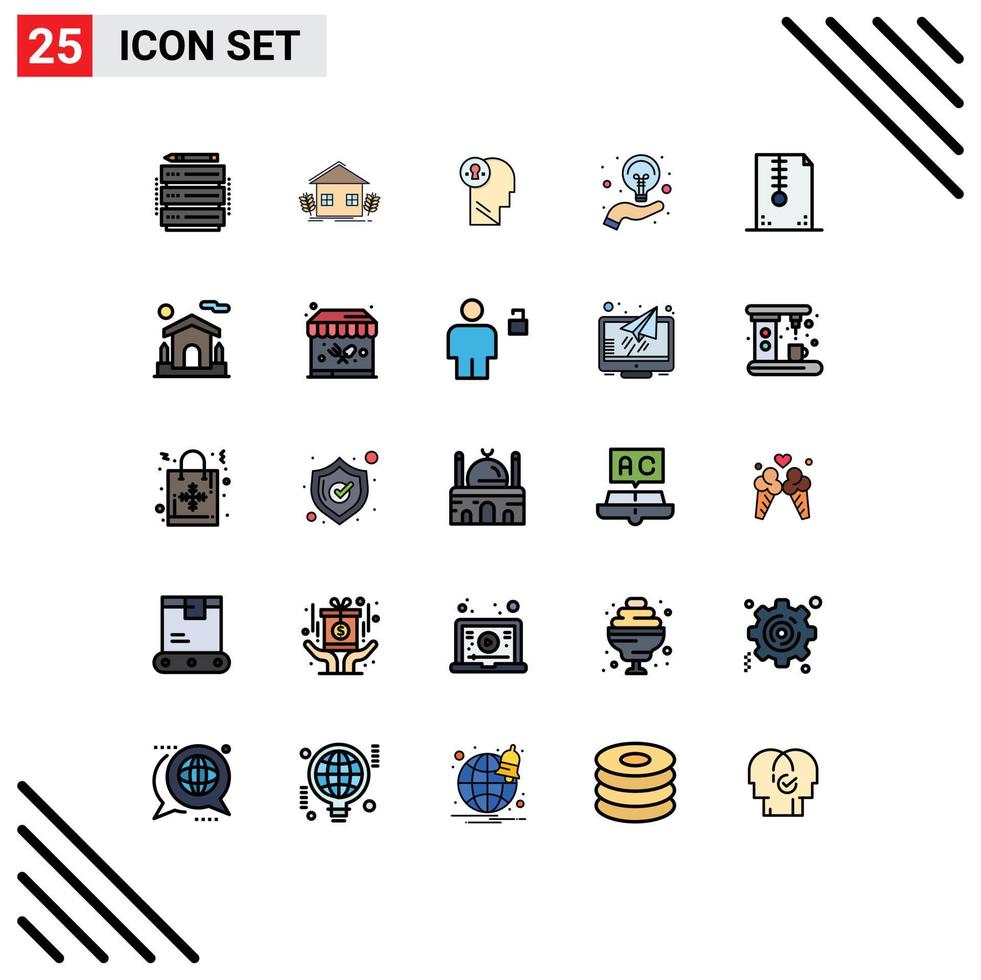 Universal Icon Symbols Group of 25 Modern Filled line Flat Colors of idea creative farming bulb mind Editable Vector Design Elements