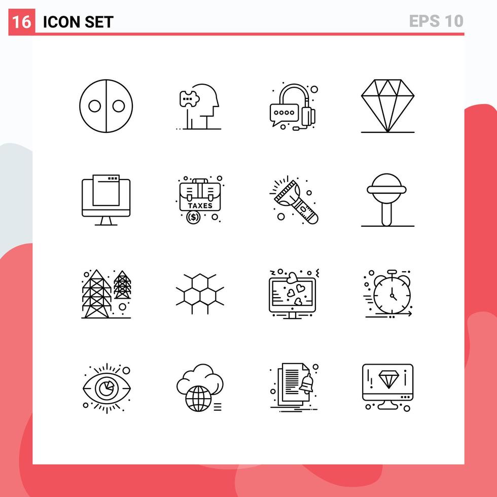 Stock Vector Icon Pack of 16 Line Signs and Symbols for imac monitor help computer diamond Editable Vector Design Elements