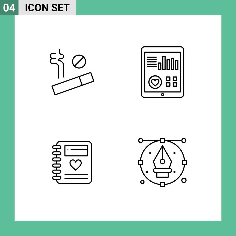 Set of 4 Modern UI Icons Symbols Signs for no love monitoring pulse wedding Editable Vector Design Elements
