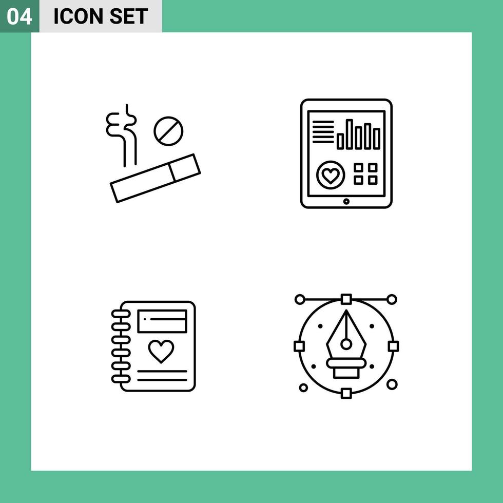 Set of 4 Modern UI Icons Symbols Signs for no love monitoring pulse wedding Editable Vector Design Elements