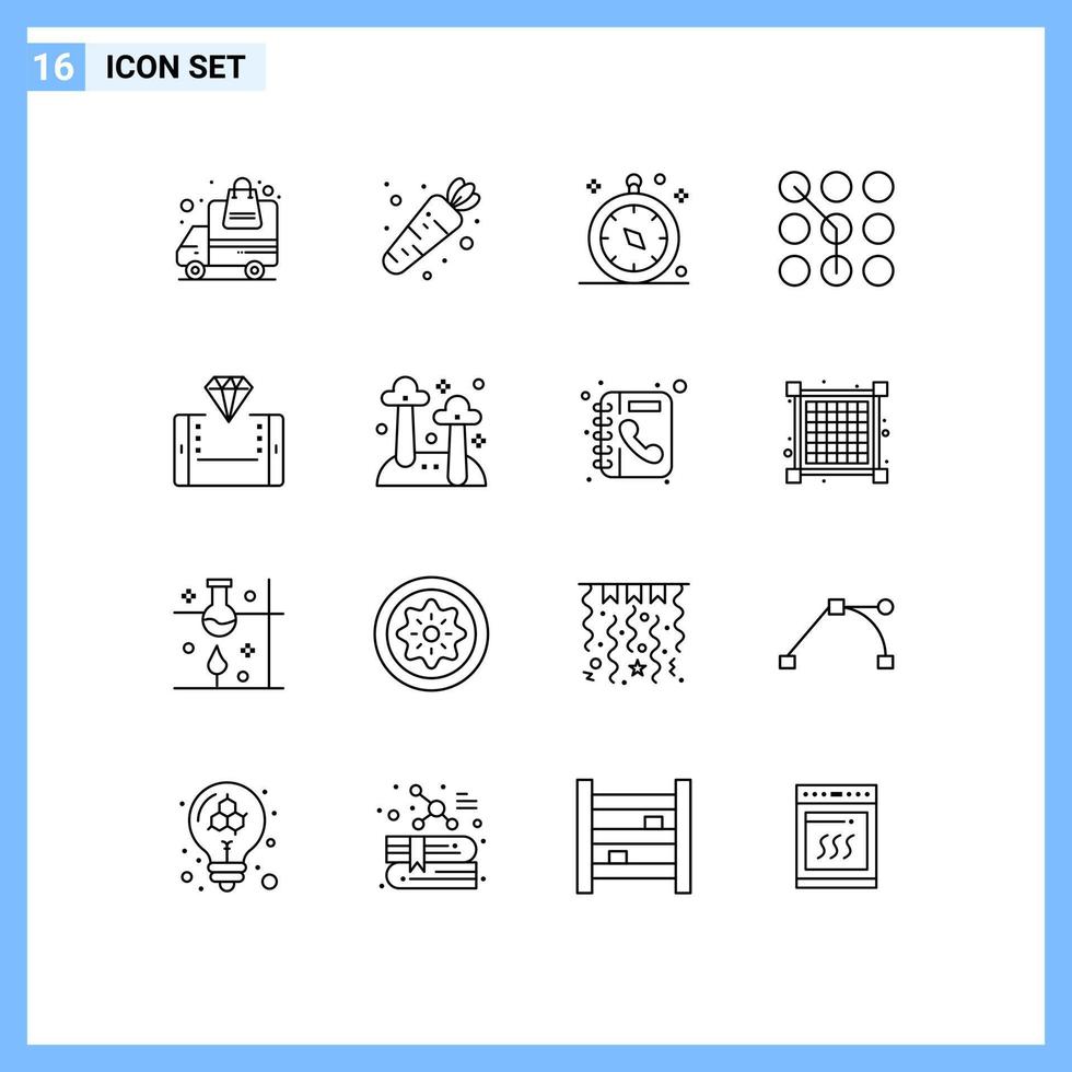 16 Thematic Vector Outlines and Editable Symbols of online security gps password code Editable Vector Design Elements