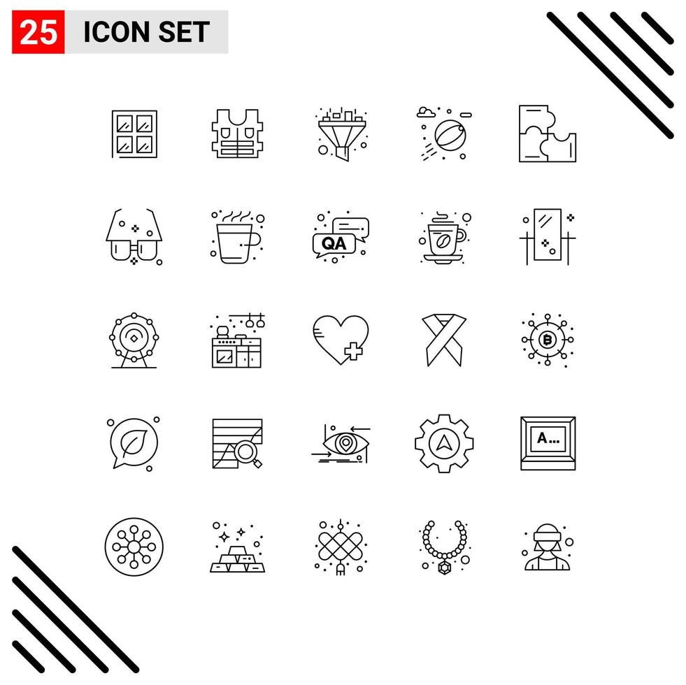 Pack of 25 Modern Lines Signs and Symbols for Web Print Media such as modern puzzle pieces sort puzzle game education Editable Vector Design Elements