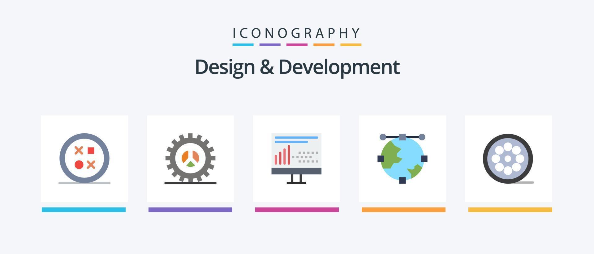 Design and Development Flat 5 Icon Pack Including development. anchor. web design. statistics. development. Creative Icons Design vector