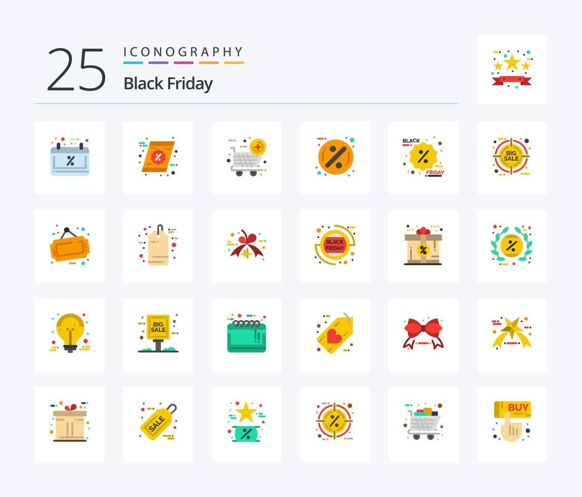 Black Friday 25 Flat Color icon pack including label. black friday. black friday. sale. badge vector