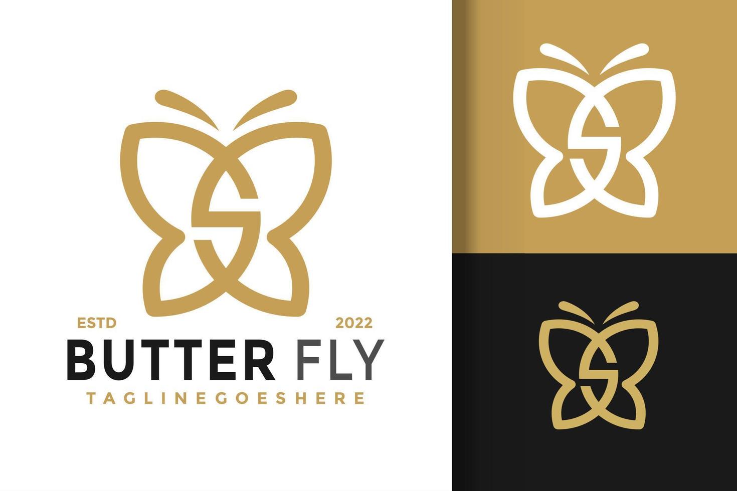 plantilla de ilustración de vector de diseño de logotipo moderno de moda de mariposa de letra s