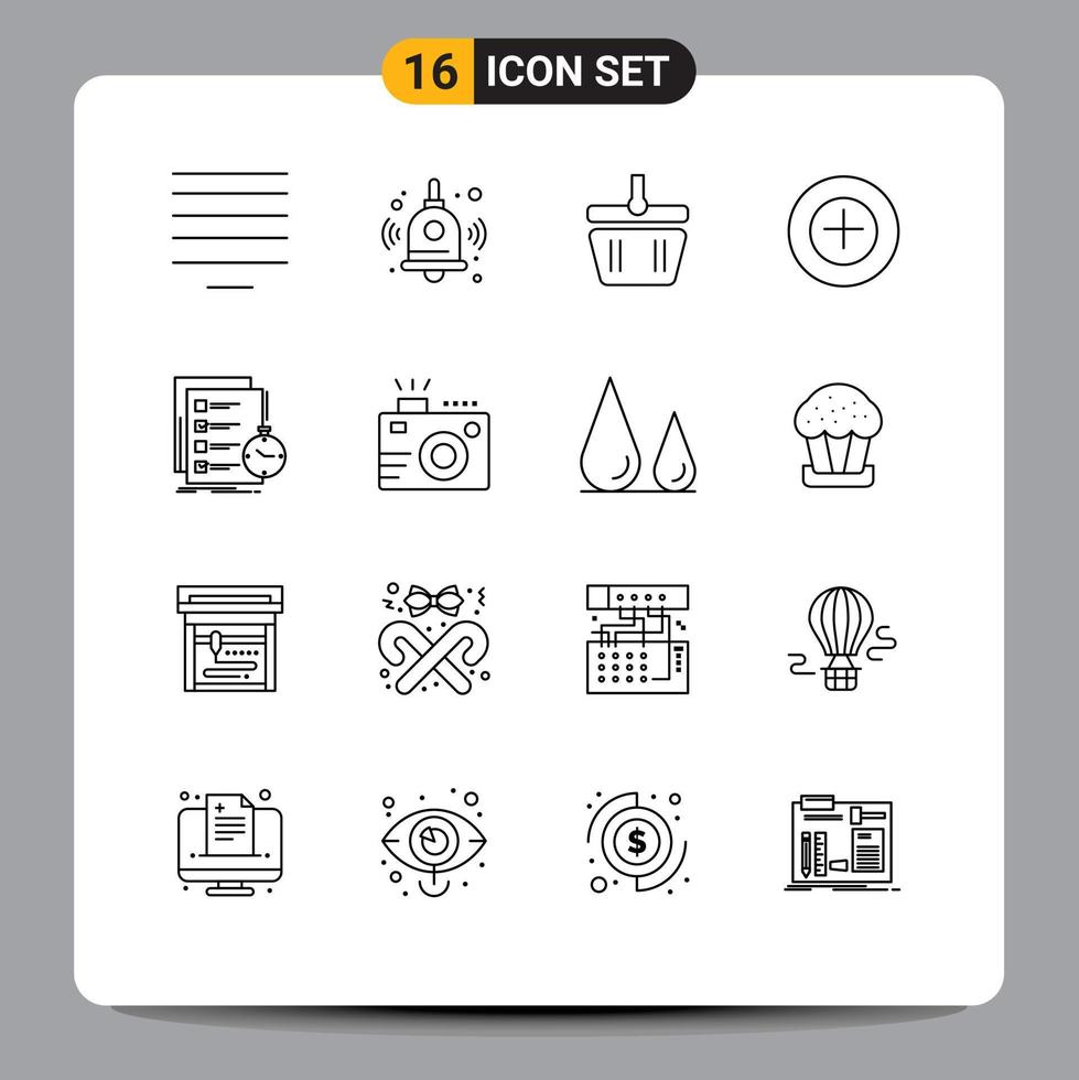 Pack of 16 creative Outlines of time list shapping task plus Editable Vector Design Elements