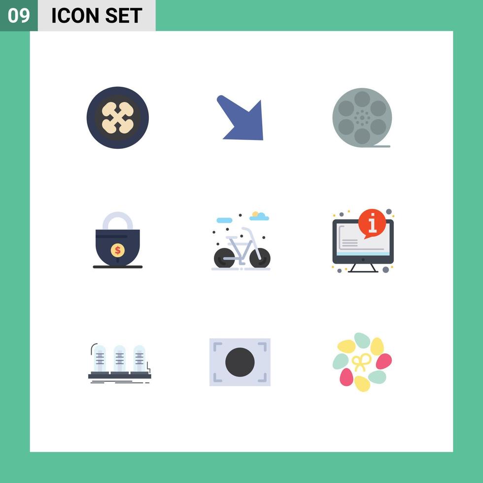 Paquete de 9 colores planos de interfaz de usuario de signos y símbolos modernos de elementos de diseño de vector editables de negocio de dinero movis de bloqueo de vida