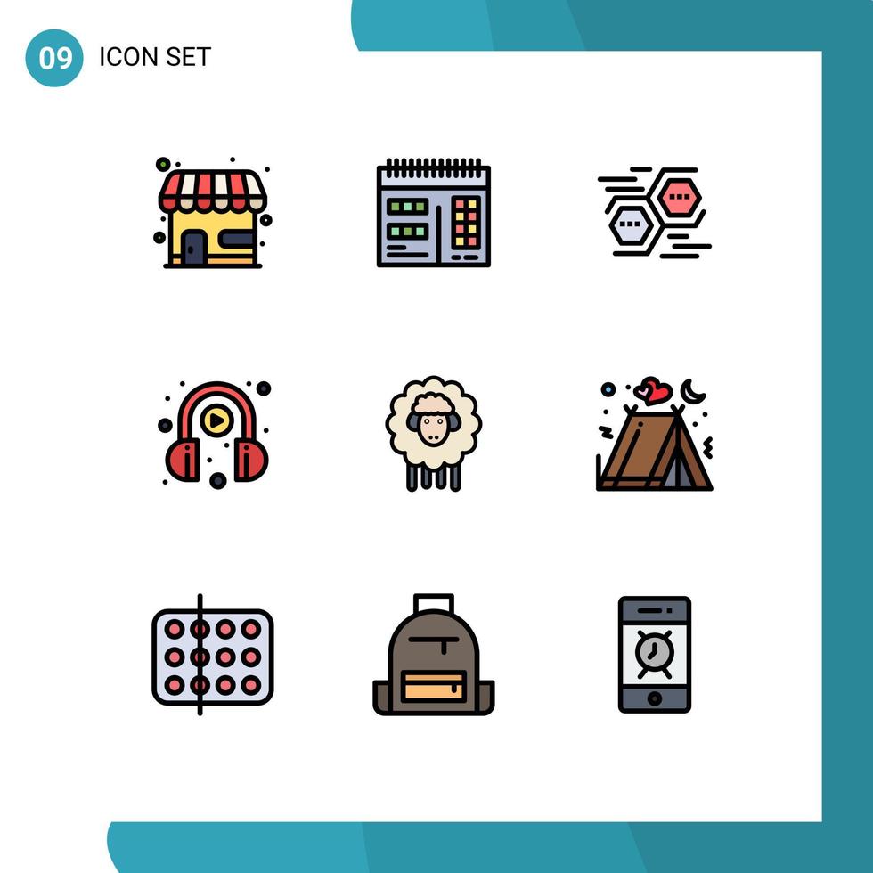 Modern Set of 9 Filledline Flat Colors Pictograph of lamb play network learning e learning Editable Vector Design Elements