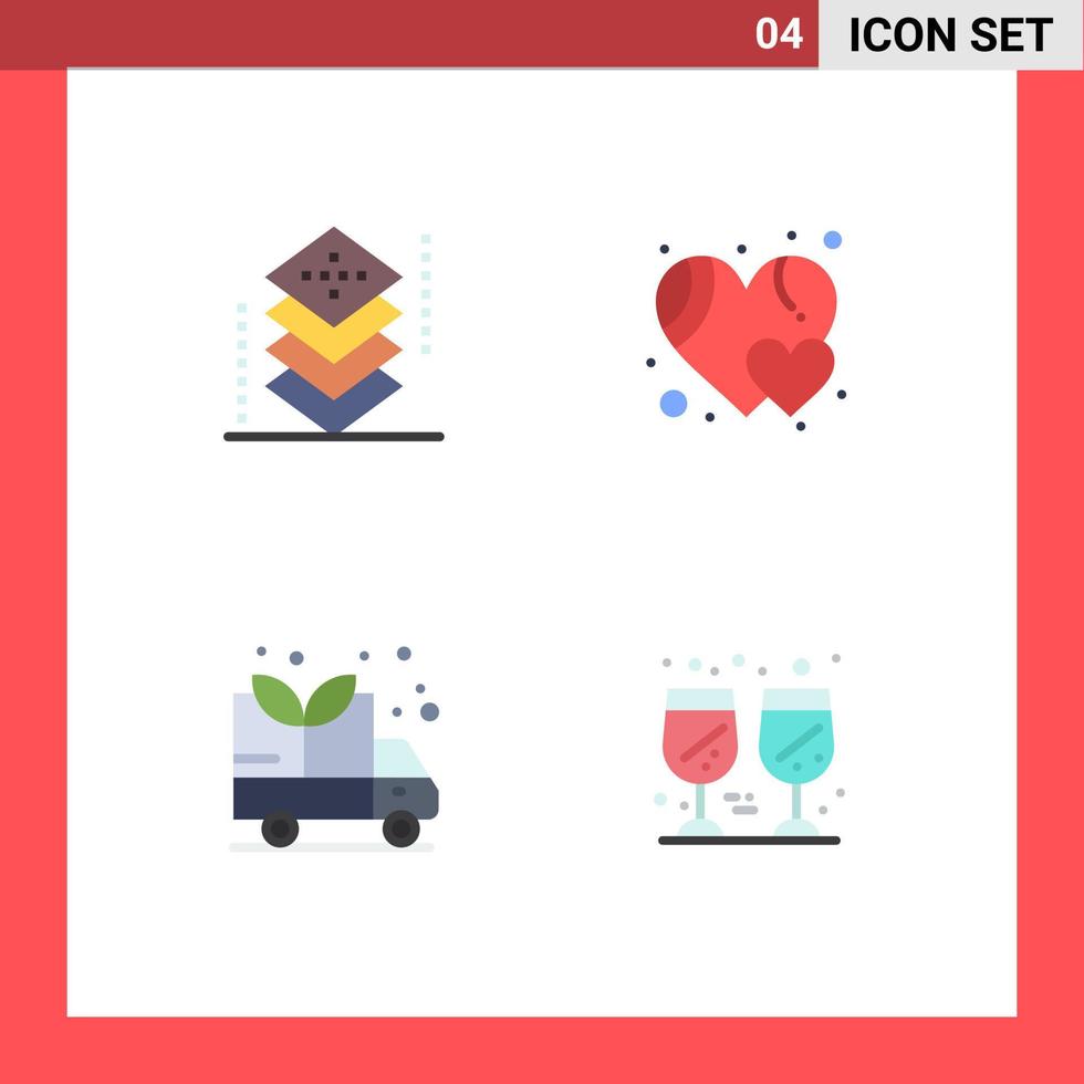 Modern Set of 4 Flat Icons and symbols such as coding green layers heart drink Editable Vector Design Elements