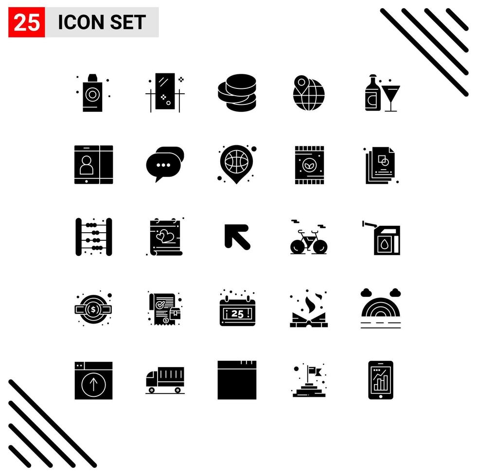 25 Creative Icons Modern Signs and Symbols of bottle wine reflection pin globe Editable Vector Design Elements