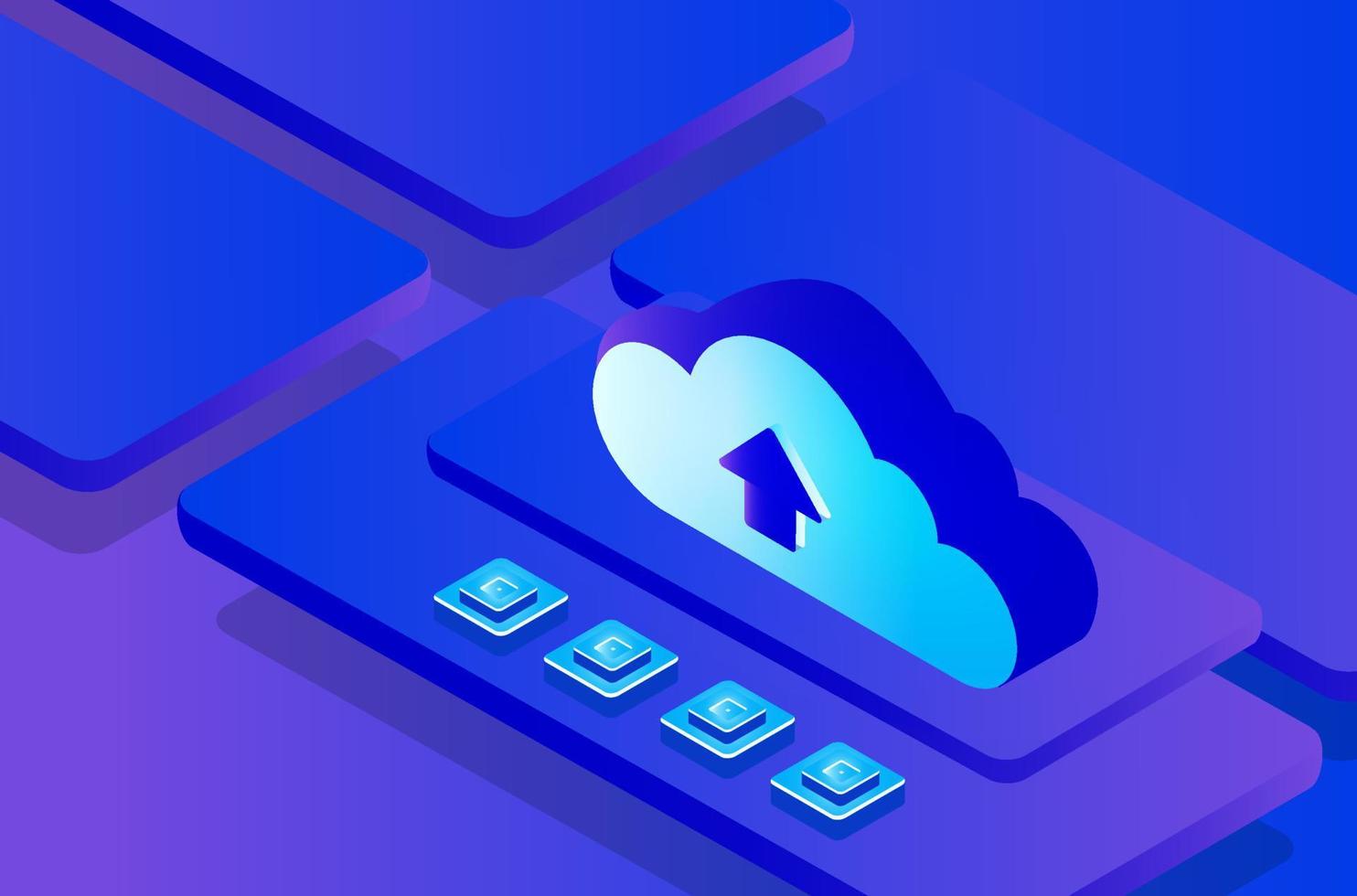 Cloud computing network. Cloud technology, Cloud data transfer and online data storage. Digital cloud storage service vector illustration
