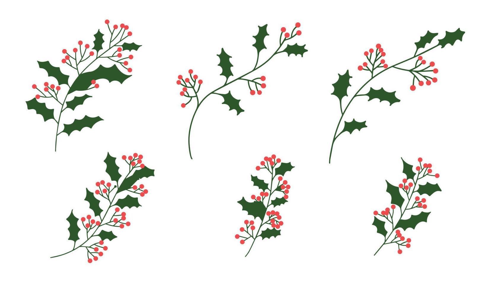 Set of hand draw branch with red berry. Vector illustration.