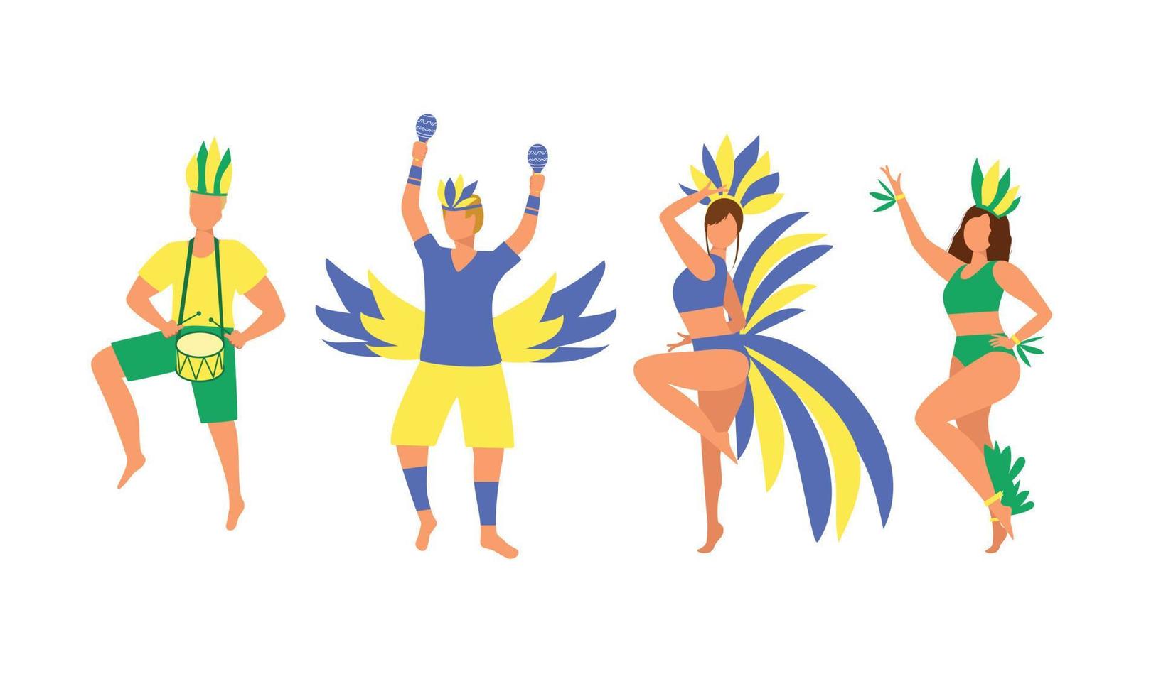 Set of people in carnival costume with wings. Vector illustration. Brazil festival.