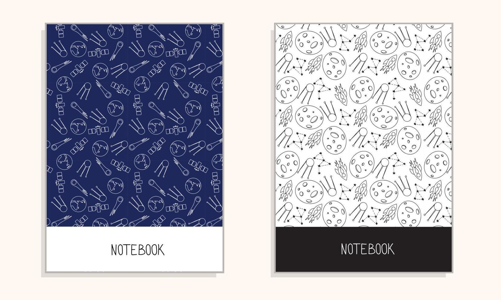 Set of cover for notebook with space pattern. Vector illustration.
