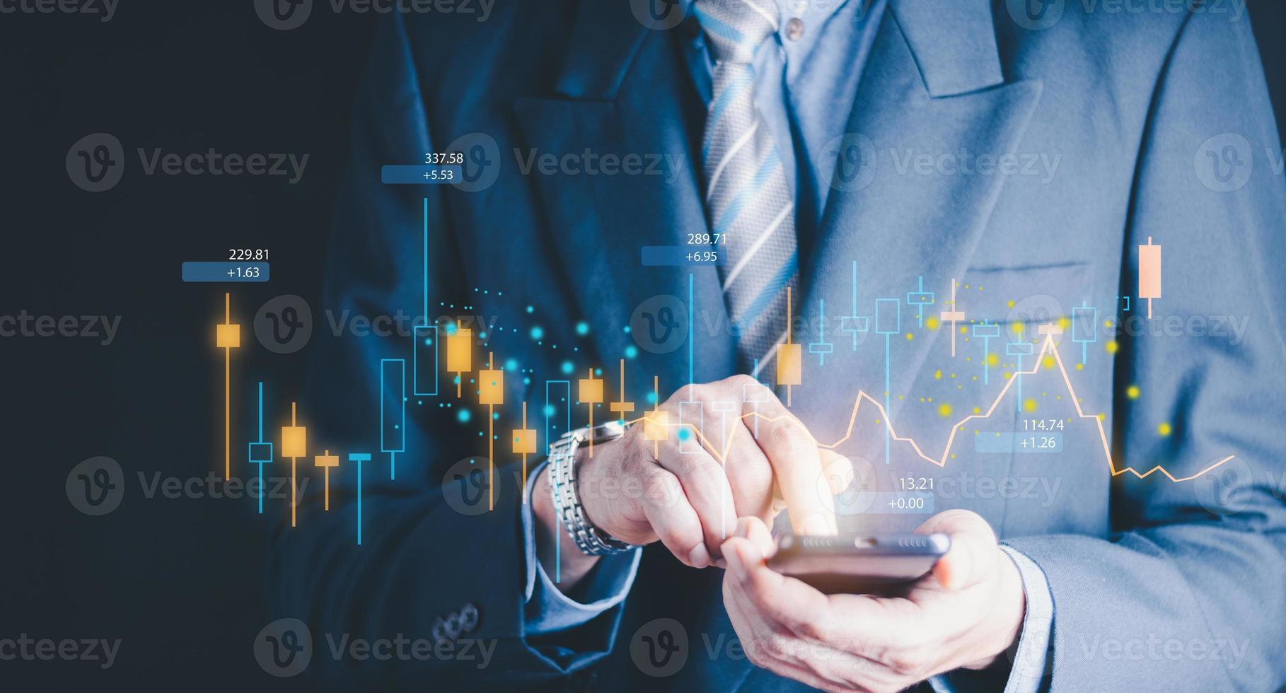 Stock Market Investments Funds and Digital Assets. businessman analyzing forex trading graph financial data from tablet. business finance technology and investment concept, technology Business finance photo