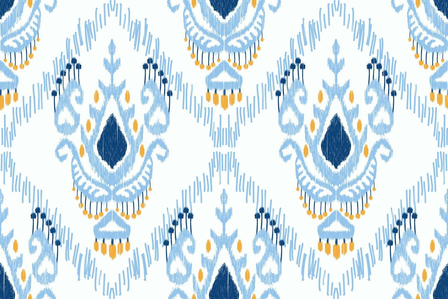 Ikat floral paisley embroidery on white background.geometric ethnic oriental seamless pattern traditional.Aztec style abstract vector illustration.design for texture,fabric,clothing,wrapping,carpet.