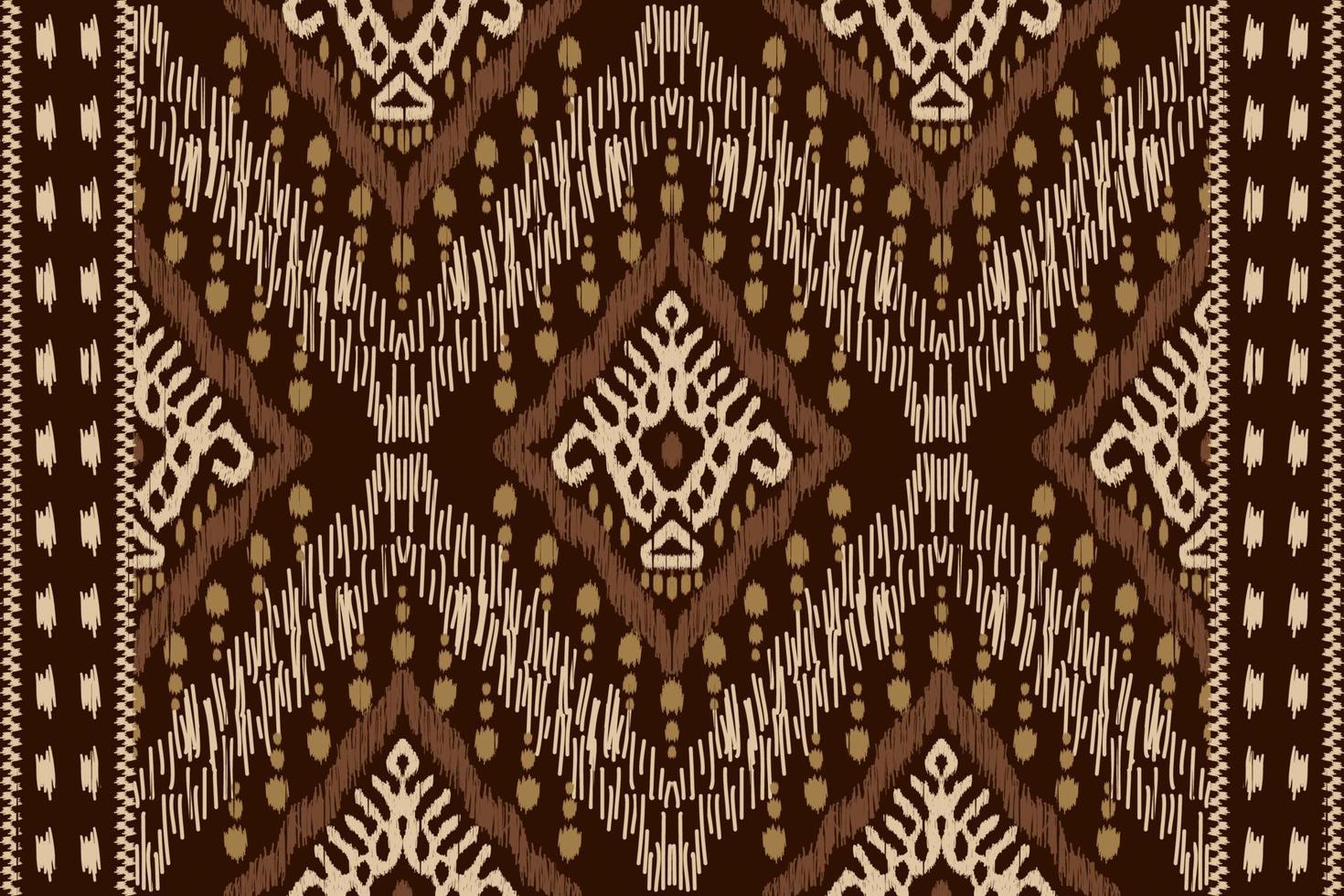 Ikat floral paisley embroidery on brown background.geometric ethnic oriental seamless pattern traditional.Aztec style abstract vector illustration.design for texture,fabric,clothing,wrapping,sarong.