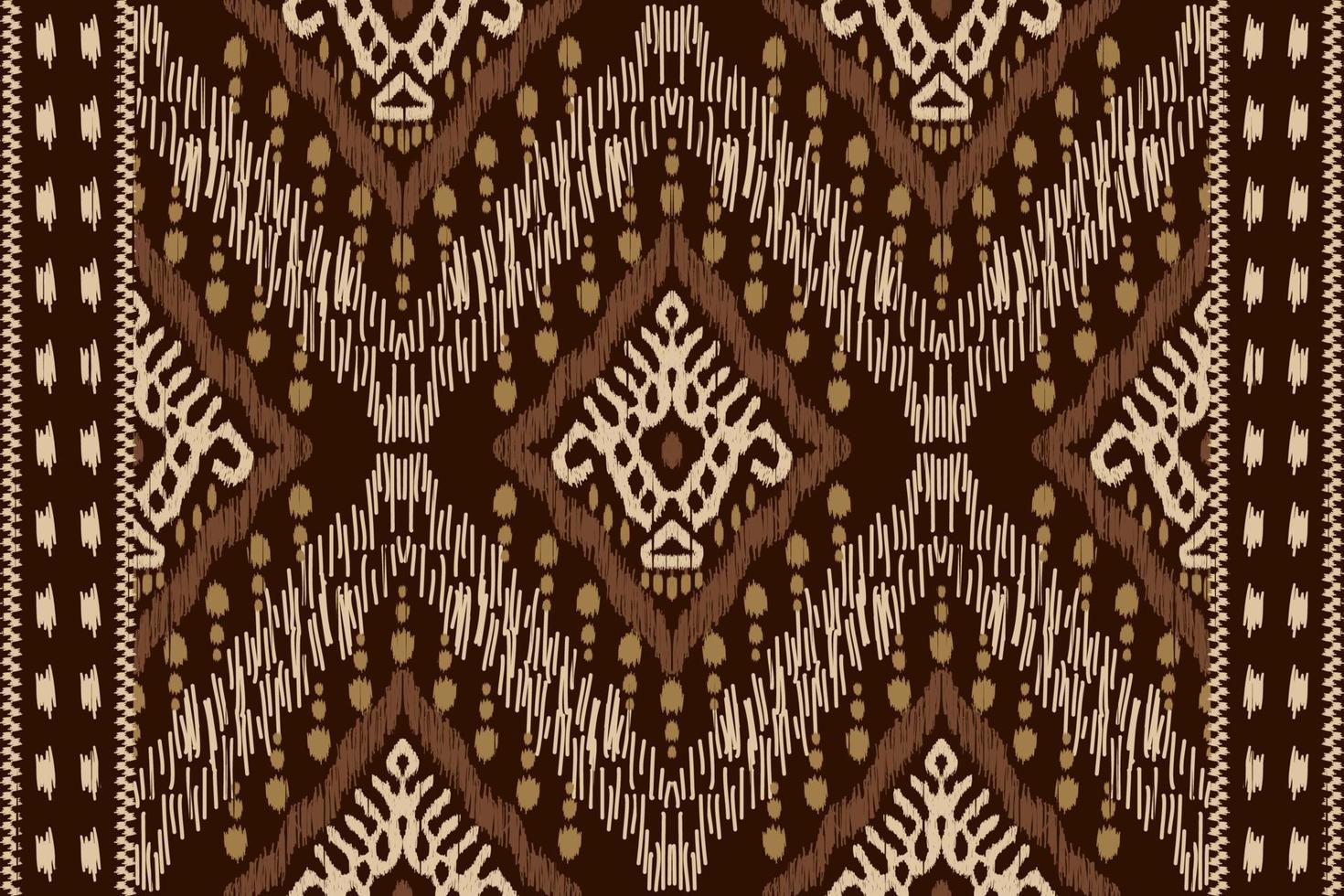 bordado de paisley floral ikat sobre fondo marrón.patrón geométrico étnico oriental sin fisuras tradicional.ilustración vectorial abstracta de estilo azteca.diseño para textura,tela,ropa,envoltura,sarong. vector