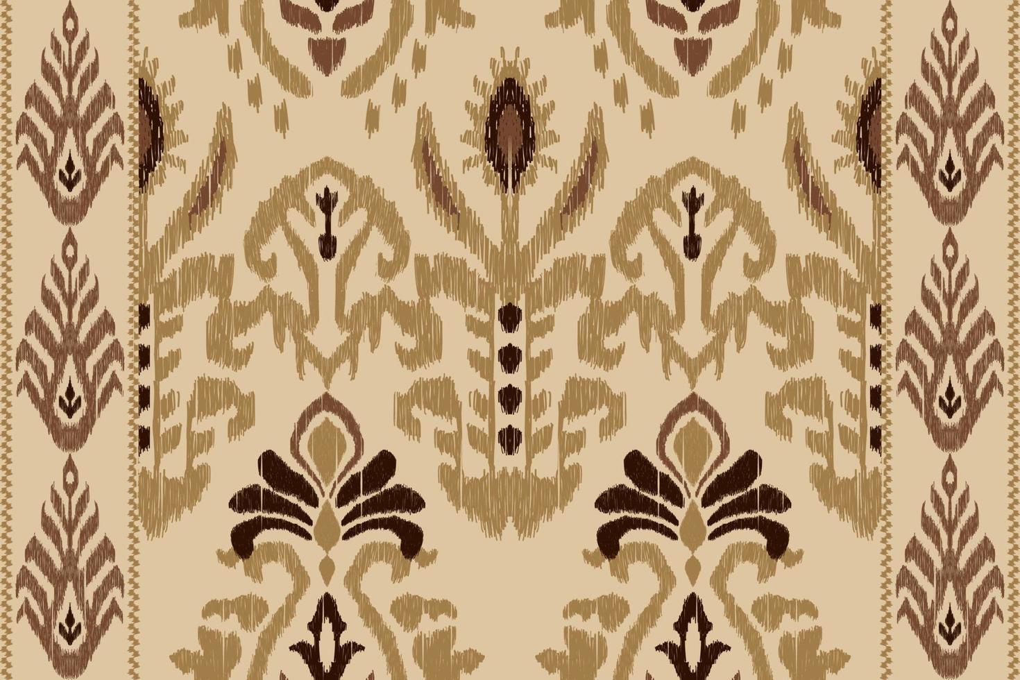 African Ikat paisley embroidery on brown background.geometric ethnic oriental seamless pattern traditional.Aztec style abstract vector.design for texture,fabric,clothing,wrapping,decoration,carpet. vector