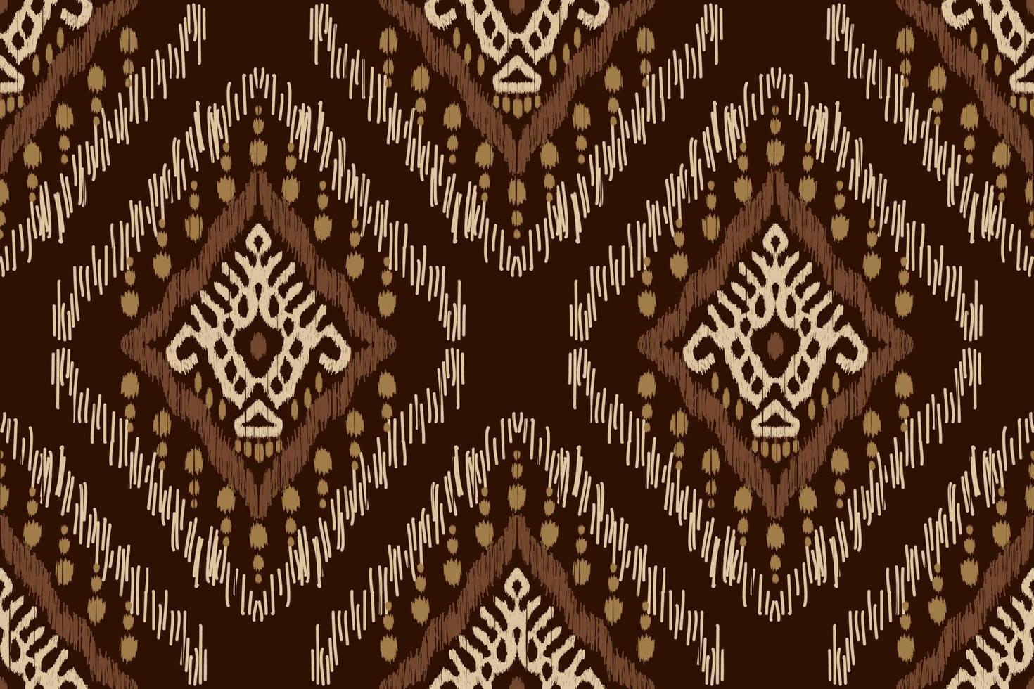 Ikat floral paisley embroidery on brown background.geometric ethnic oriental seamless pattern traditional.Aztec style abstract vector illustration.design for texture,fabric,clothing,wrapping,sarong.