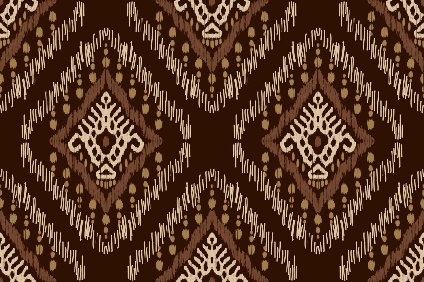 Ikat floral paisley embroidery on brown background.geometric ethnic oriental seamless pattern traditional.Aztec style abstract vector illustration.design for texture,fabric,clothing,wrapping,sarong.