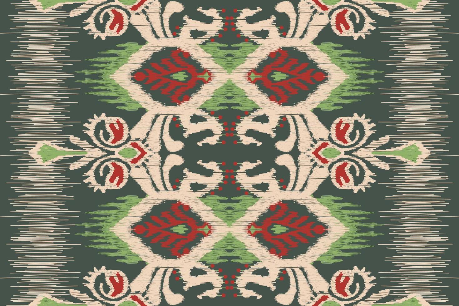 Ikat floral paisley embroidery on green background.geometric ethnic oriental seamless pattern traditional.Aztec style abstract vector illustration.design for texture,fabric,clothing,wrapping,carpet