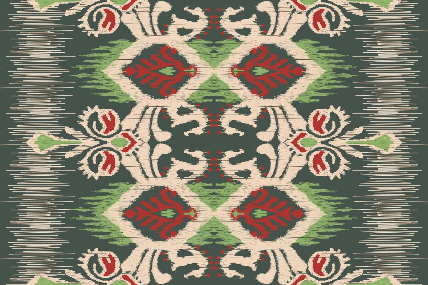 bordado floral ikat paisley sobre fondo verde.patrón geométrico oriental étnico sin fisuras tradicional.ilustración vectorial abstracta de estilo azteca.diseño para textura,tela,ropa,envoltura,alfombra vector