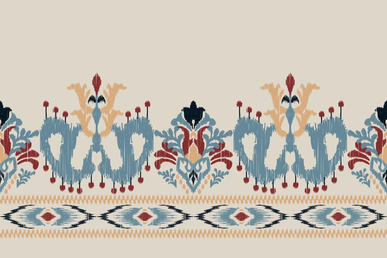 bordado ikat paisley sobre fondo gris.patrón geométrico étnico oriental sin fisuras tradicional.ilustración vectorial abstracta de estilo azteca.diseño para textura,tela,ropa,envoltura,alfombra,impresión. vector