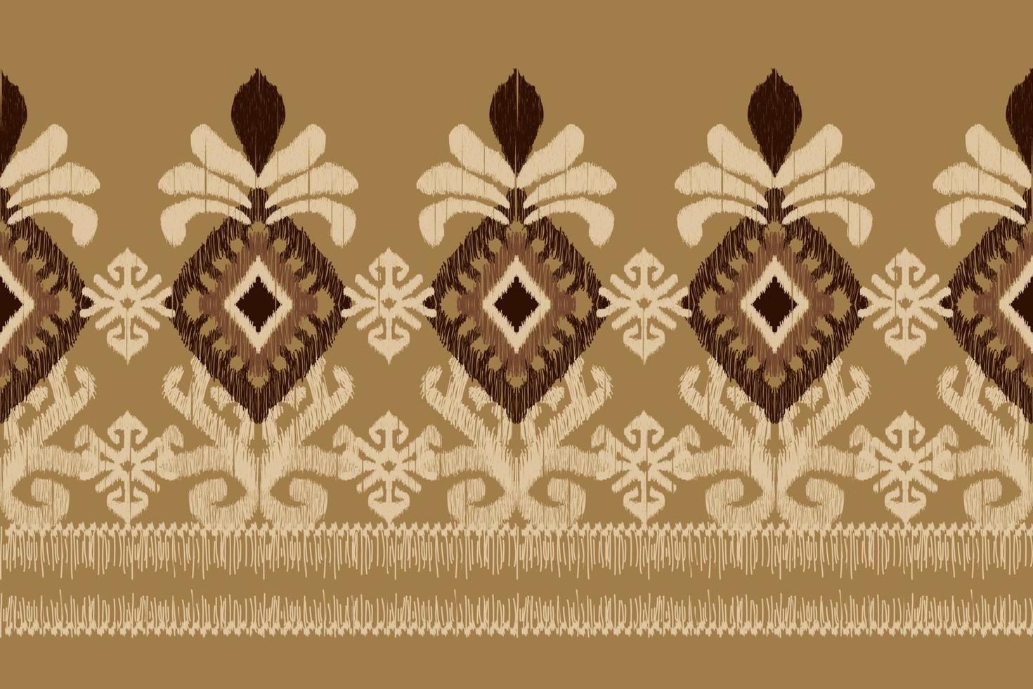 Ikat floral paisley embroidery on brown background.geometric ethnic oriental pattern traditional.Aztec style abstract vector illustration.design for texture,fabric,clothing,wrapping,decoration,scarf.