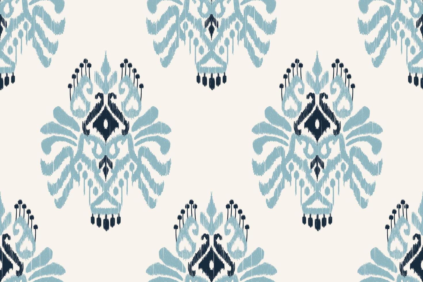 Ikat floral paisley embroidery.blue and white background.geometric ethnic oriental seamless pattern traditional.Aztec style abstract vector illustration.design for texture,fabric,clothing,wrapping.
