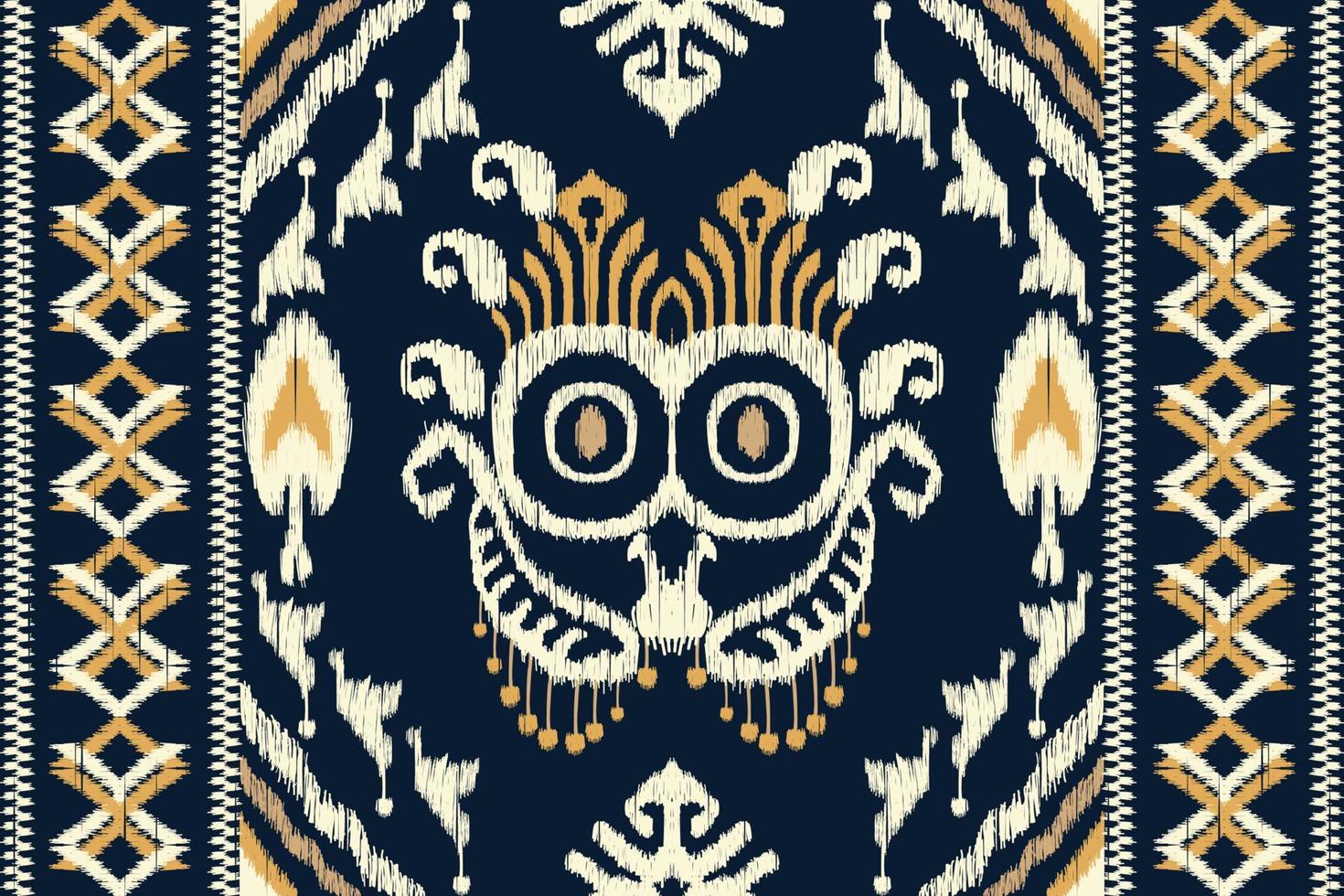 bordado floral ikat paisley sobre fondo azul marino.patrón oriental étnico geométrico tradicional.ilustración vectorial abstracta de estilo azteca.diseño para textura,tela,ropa,envoltura,bufanda,sarong. vector