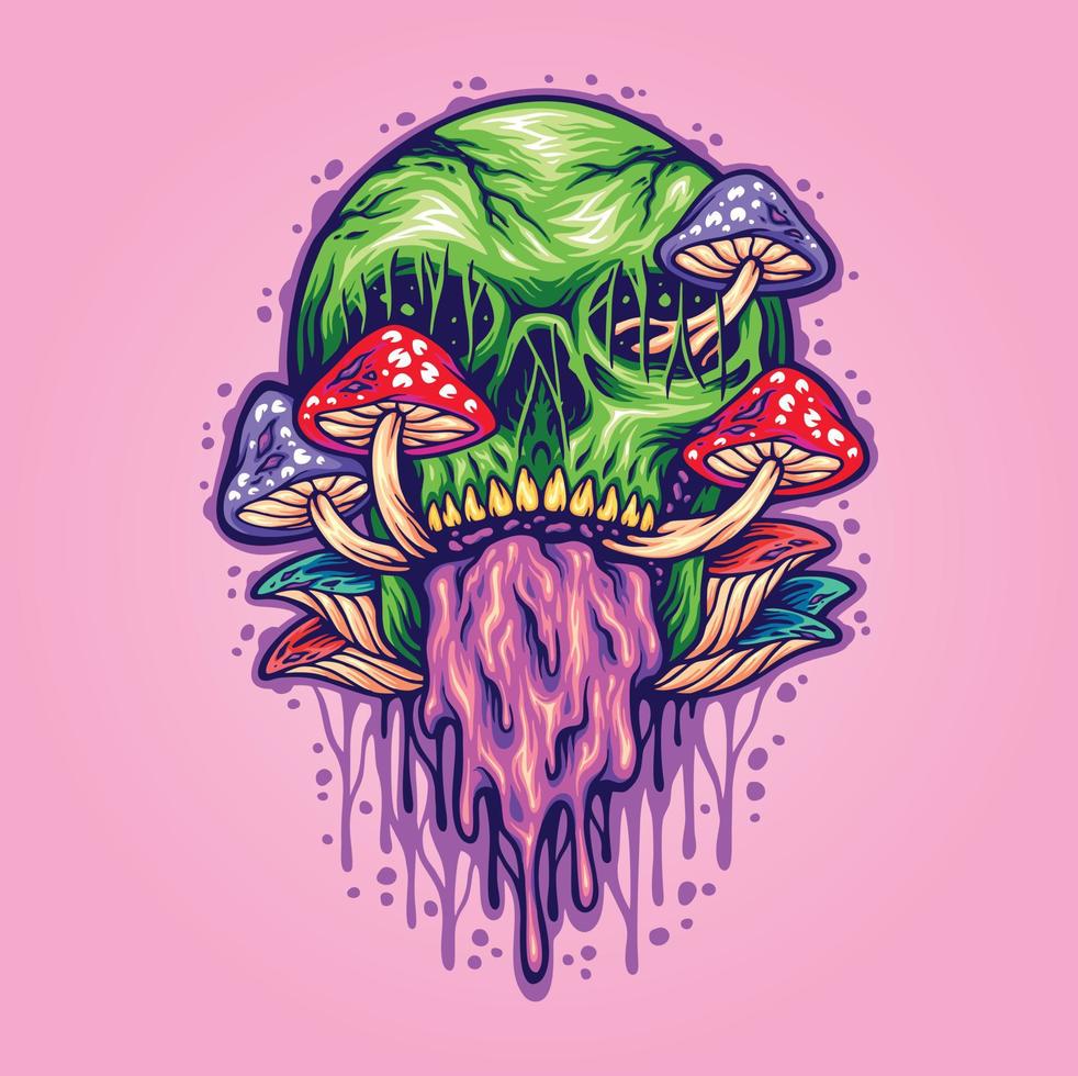 Scary psychedelic mushrooms skull illustration Vector for your work Logo, mascot merchandise t-shirt, stickers and Label designs, poster, greeting cards advertising business company or brands.
