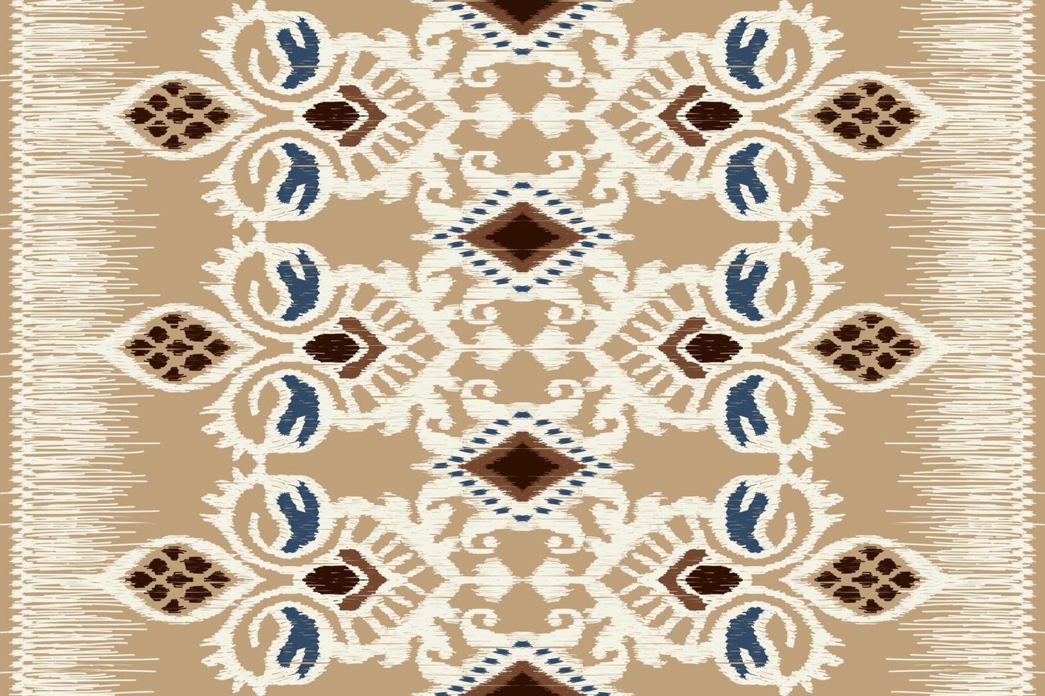 Ikat floral paisley embroidery on brown background.geometric ethnic oriental pattern traditional.Aztec style abstract vector illustration.design for texture,fabric,clothing,wrapping,decoration,scarf.