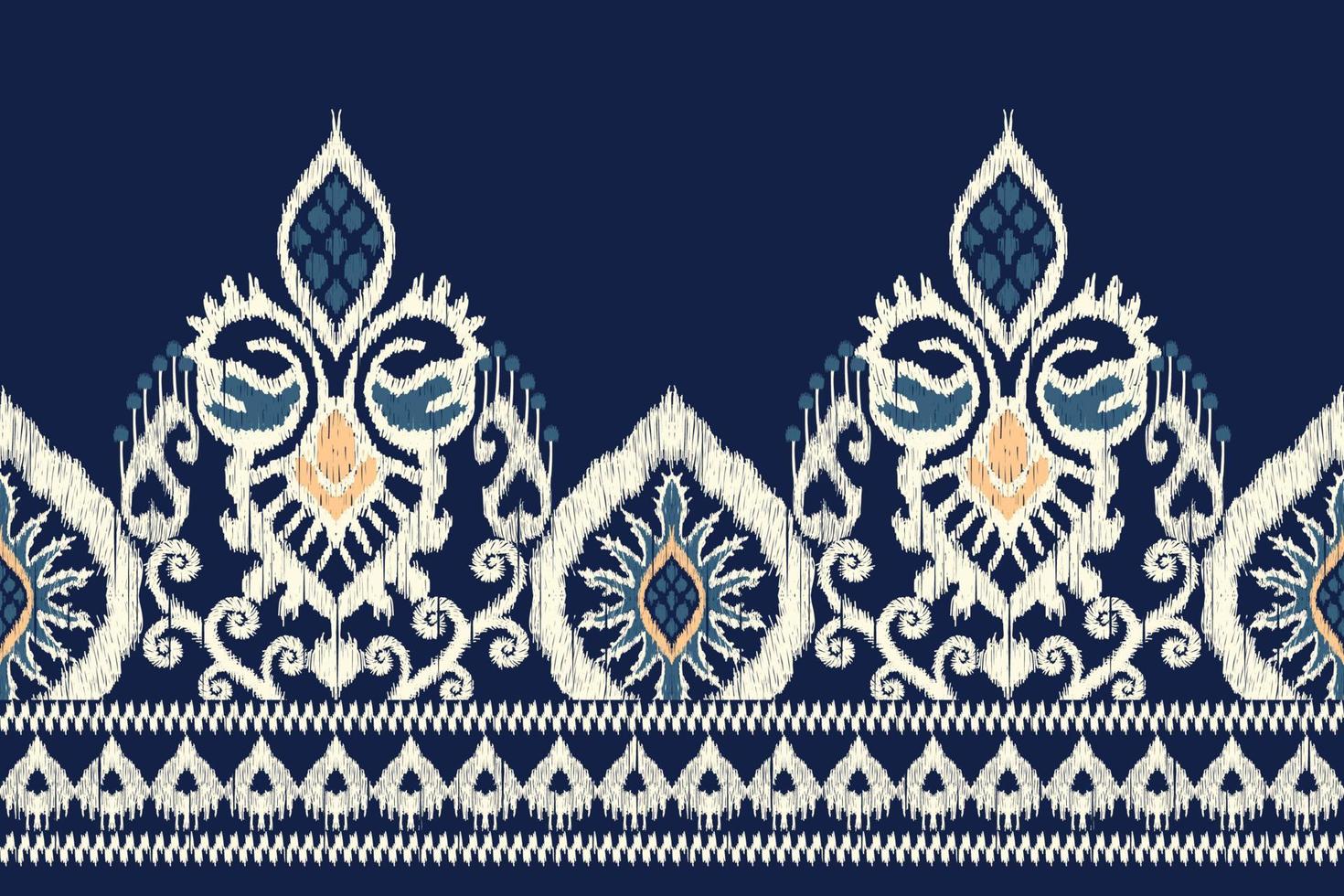 Ikat floral paisley embroidery on navy blue background.geometric ethnic oriental pattern traditional.Aztec style abstract vector illustration.design for texture,fabric,clothing,wrapping,scarf,sarong.