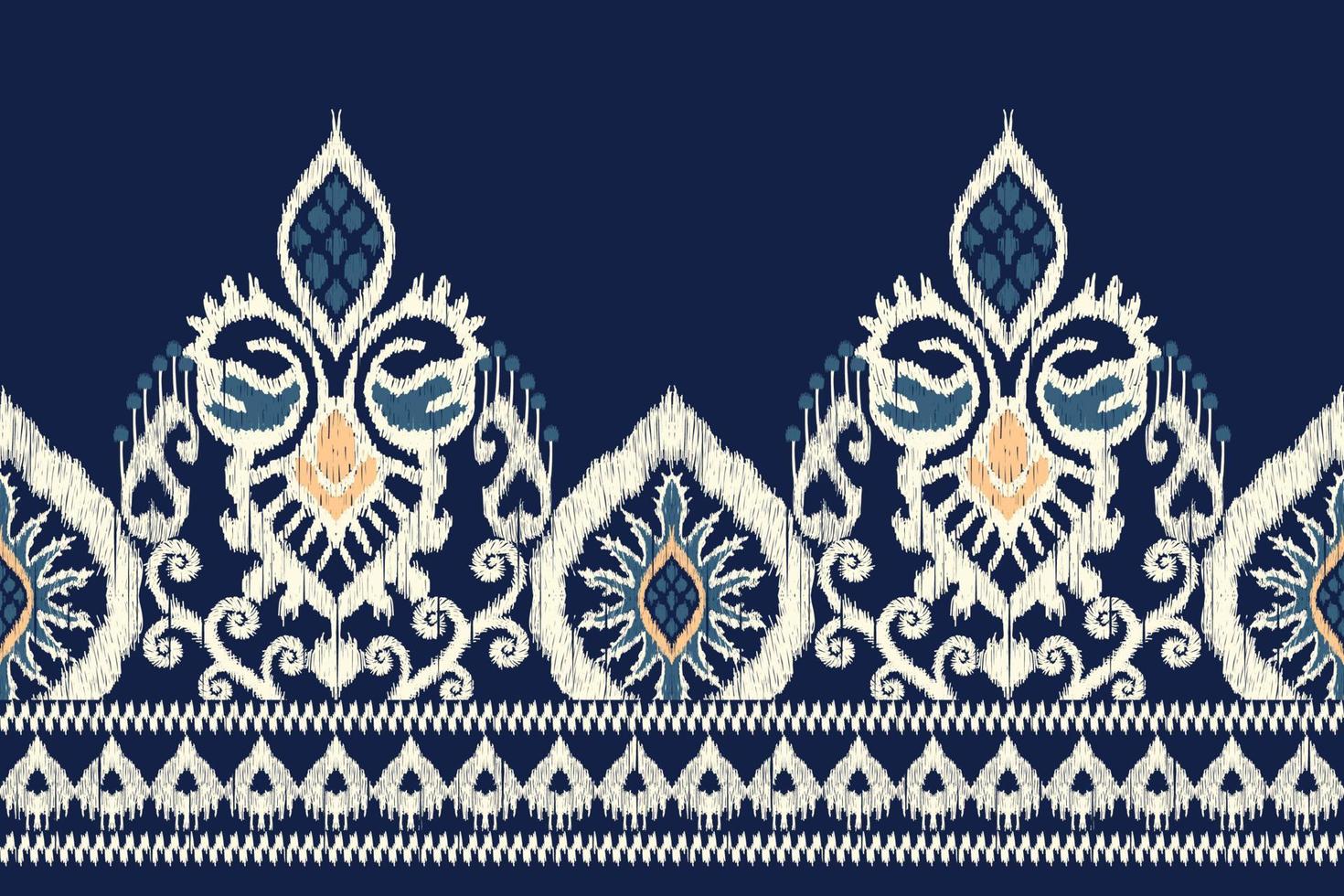 Ikat floral paisley embroidery on navy blue background.geometric ethnic oriental pattern traditional.Aztec style abstract vector illustration.design for texture,fabric,clothing,wrapping,scarf,sarong.