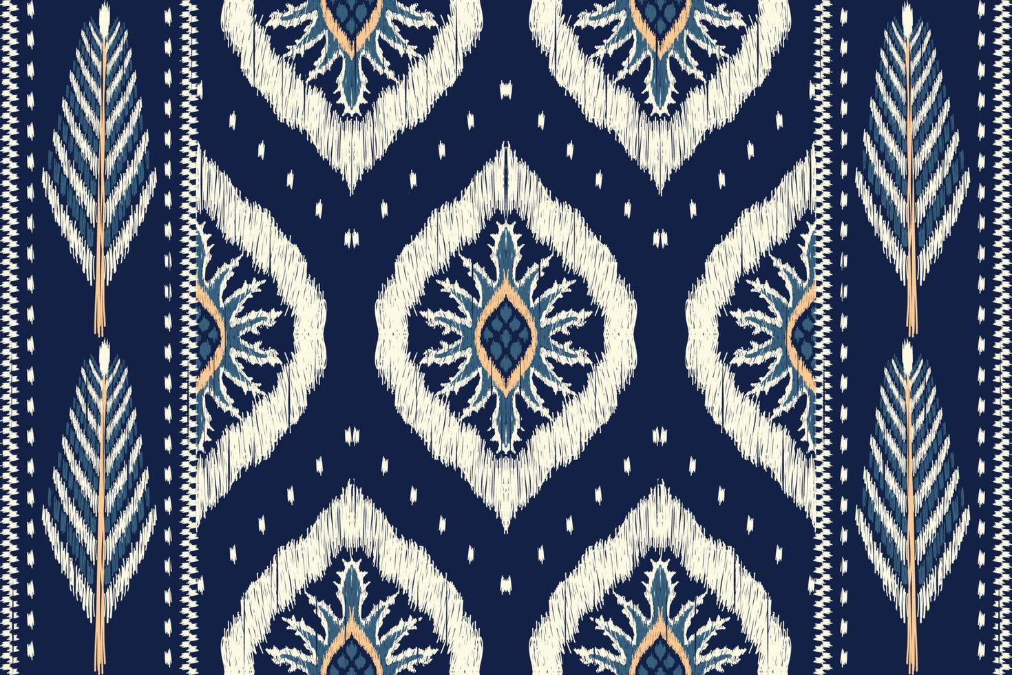 African Ikat paisley embroidery on navy blue background.geometric ethnic oriental seamless pattern traditional.Aztec style abstract vector illustration.design for texture,fabric,clothing,wrapping.