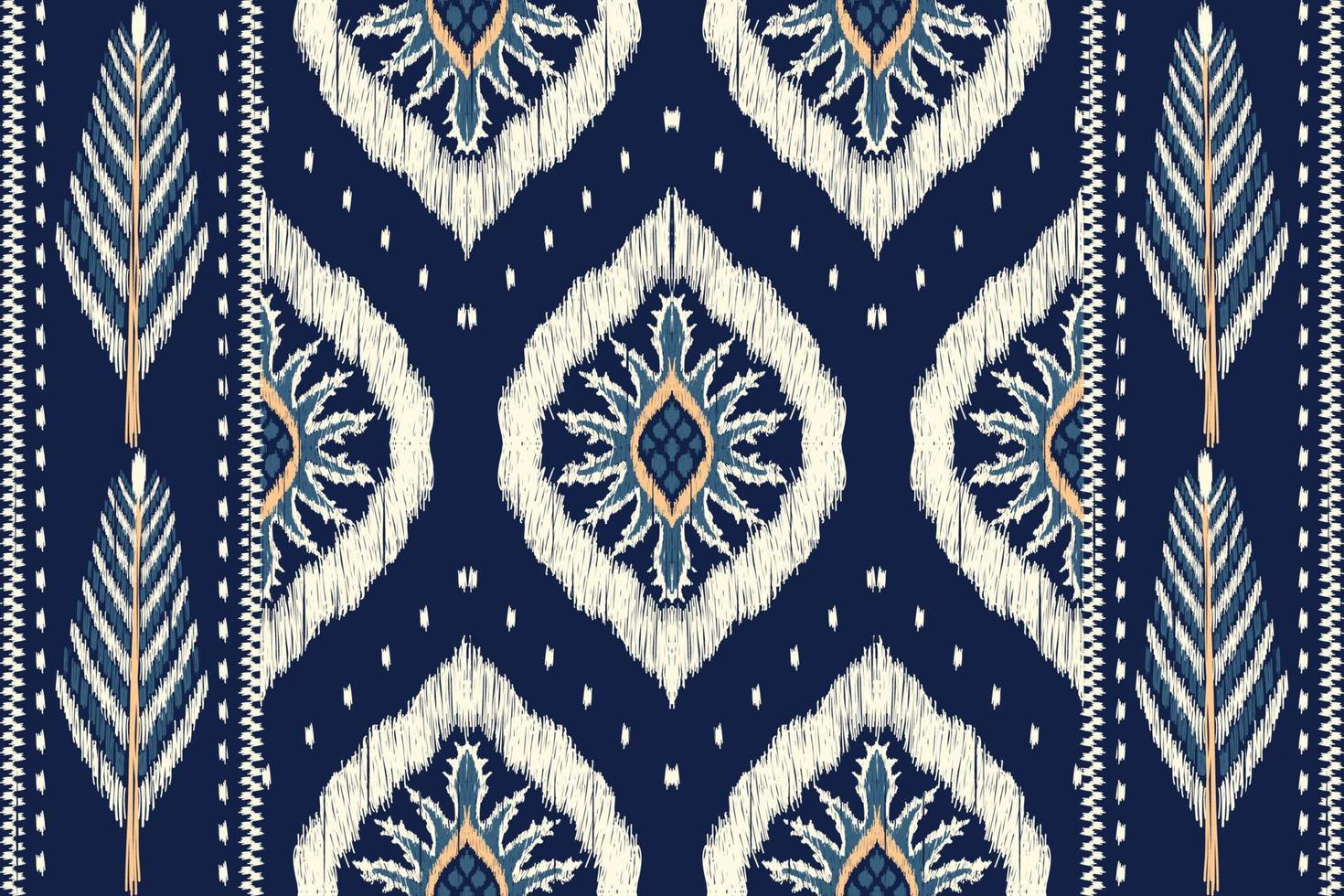 bordado africano ikat paisley sobre fondo azul marino.patrón geométrico étnico oriental sin fisuras tradicional.ilustración vectorial abstracta de estilo azteca.diseño para textura,tela,ropa,envoltura. vector