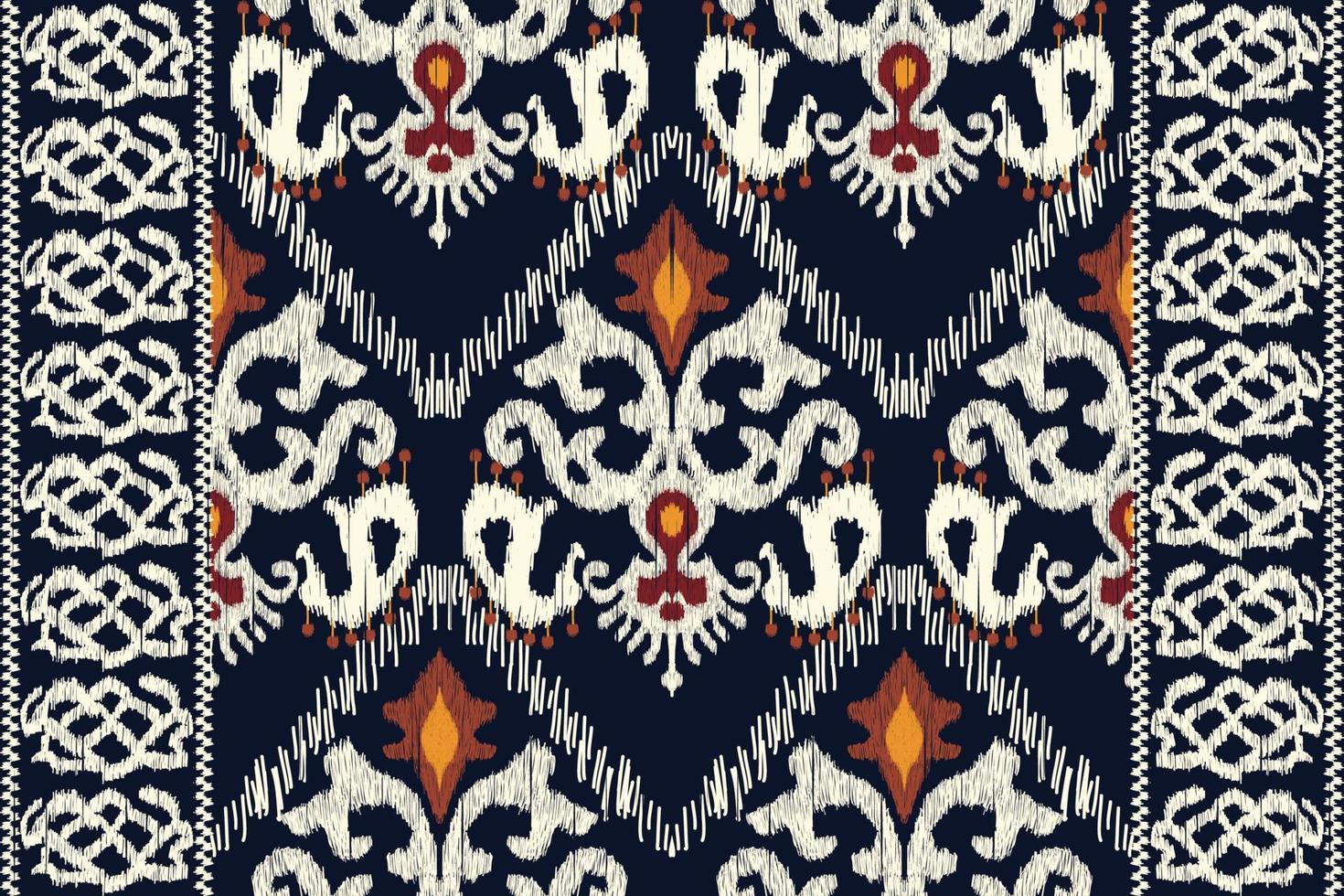 Ikat floral paisley embroidery on navy blue background.geometric ethnic oriental pattern traditional.Aztec style,abstract,vector,illustration.design for texture,fabric,clothing,wrapping,decoration vector