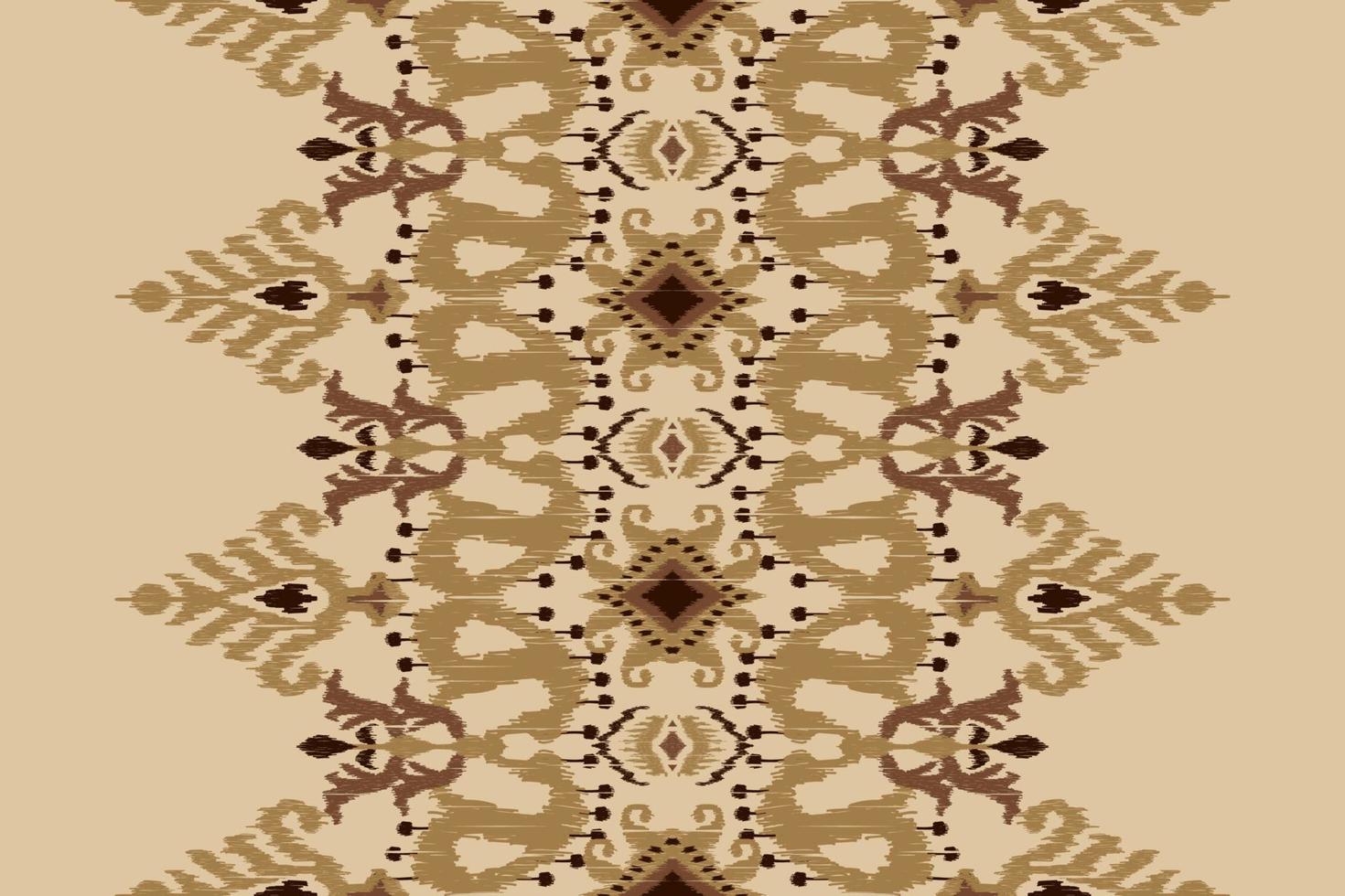 Ikat floral paisley embroidery on brown background.geometric ethnic oriental pattern traditional.Aztec style abstract vector illustration.design for texture,fabric,clothing,wrapping,decoration,scarf.