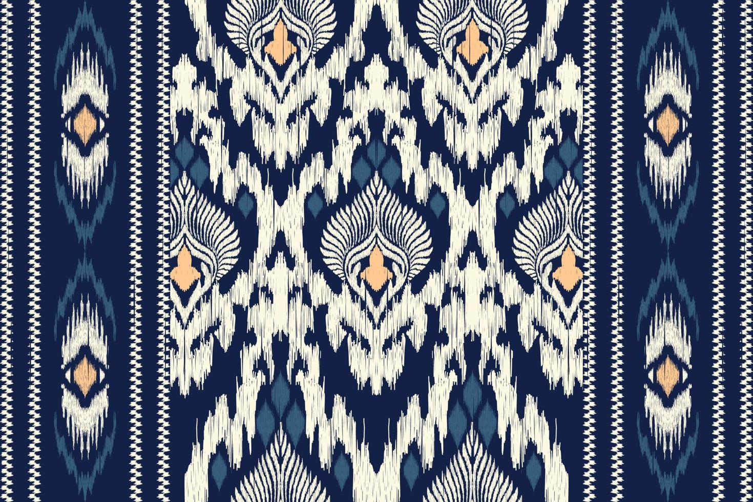 Ikat floral paisley embroidery on navy blue background.geometric ethnic oriental pattern traditional.Aztec style,abstract,vector,illustration.design for texture,fabric,clothing,wrapping,decoration. vector