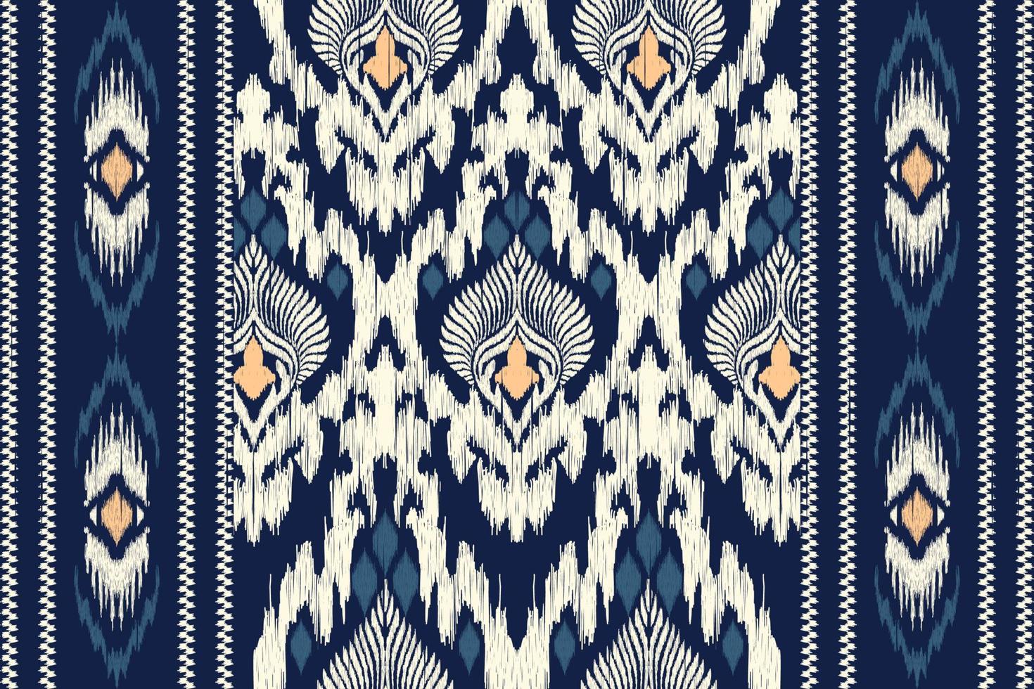 Ikat floral paisley embroidery on navy blue background.geometric ethnic oriental pattern traditional.Aztec style,abstract,vector,illustration.design for texture,fabric,clothing,wrapping,decoration. vector